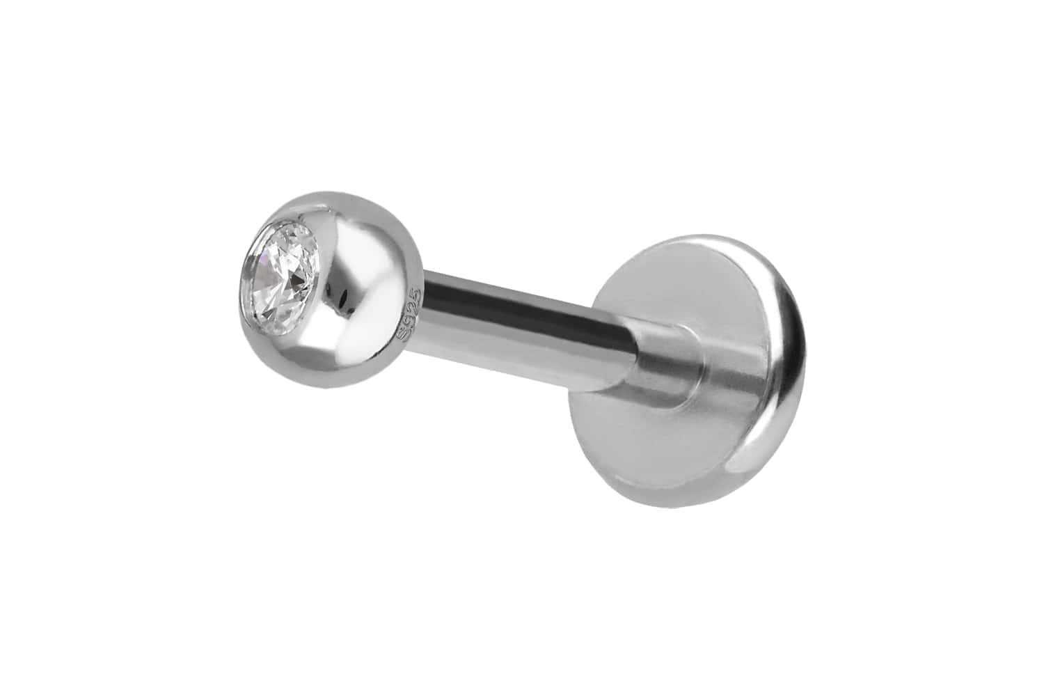 Titan Labret Piercing mit Innengewinde + 925er Silber Aufsatz MOISSANIT